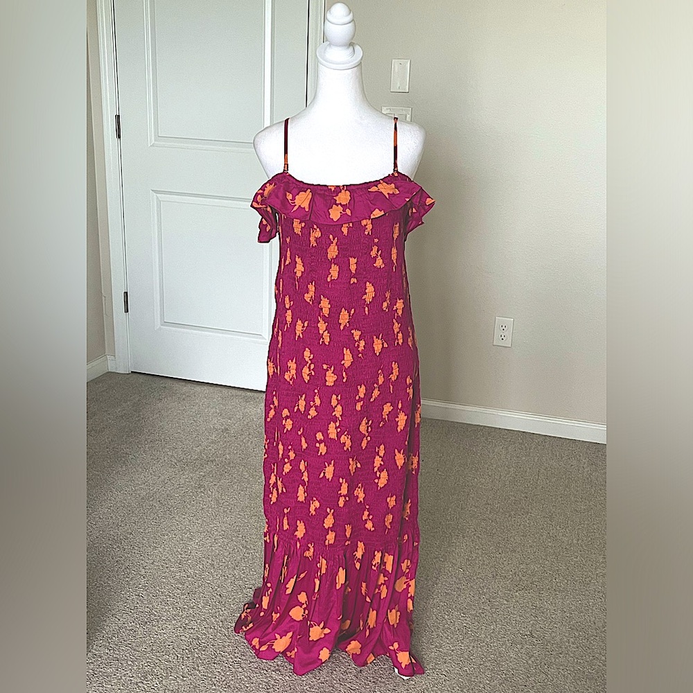 NWT Anthropologie Off The Shoulder Smocked Midi Dress Size Large